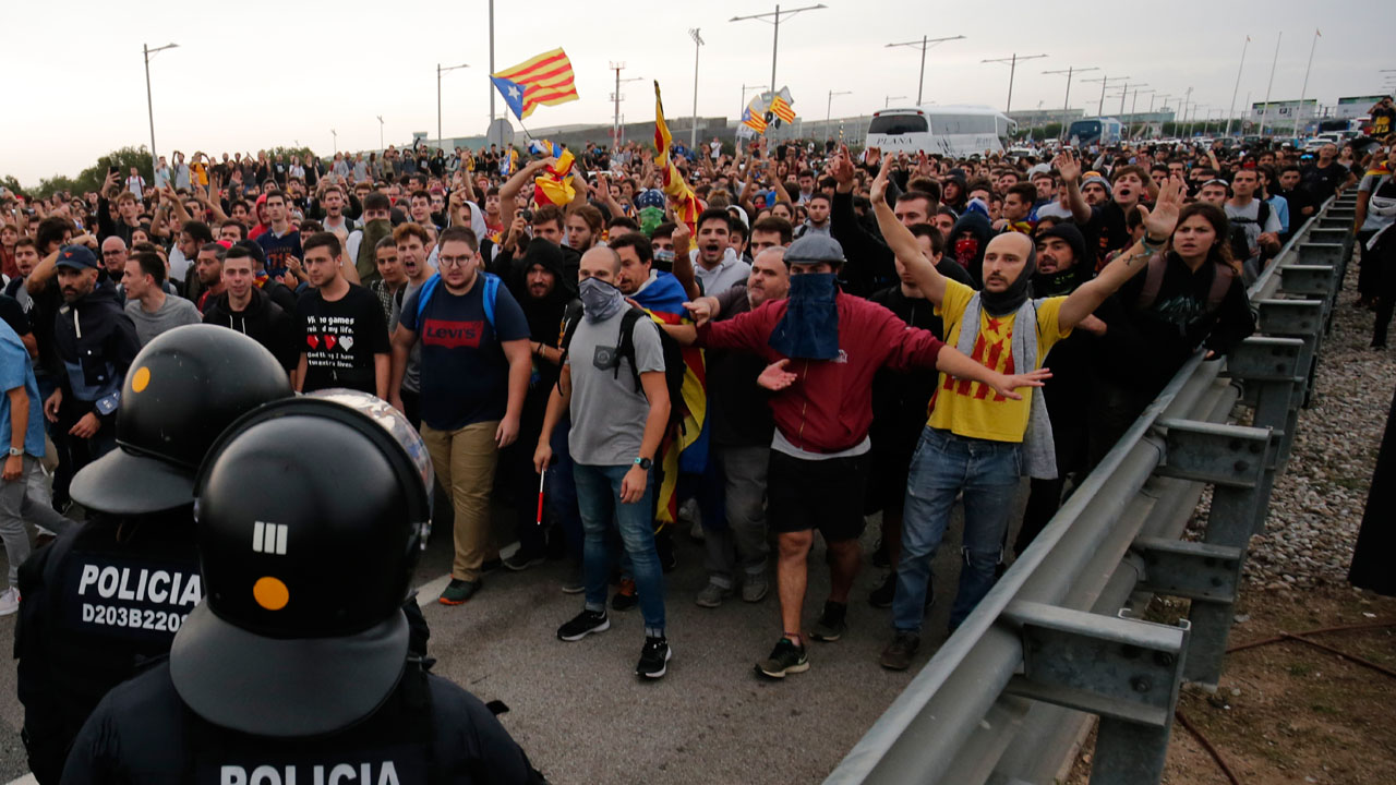 Protesters Take To Streets As Spain Jails Catalan Leaders