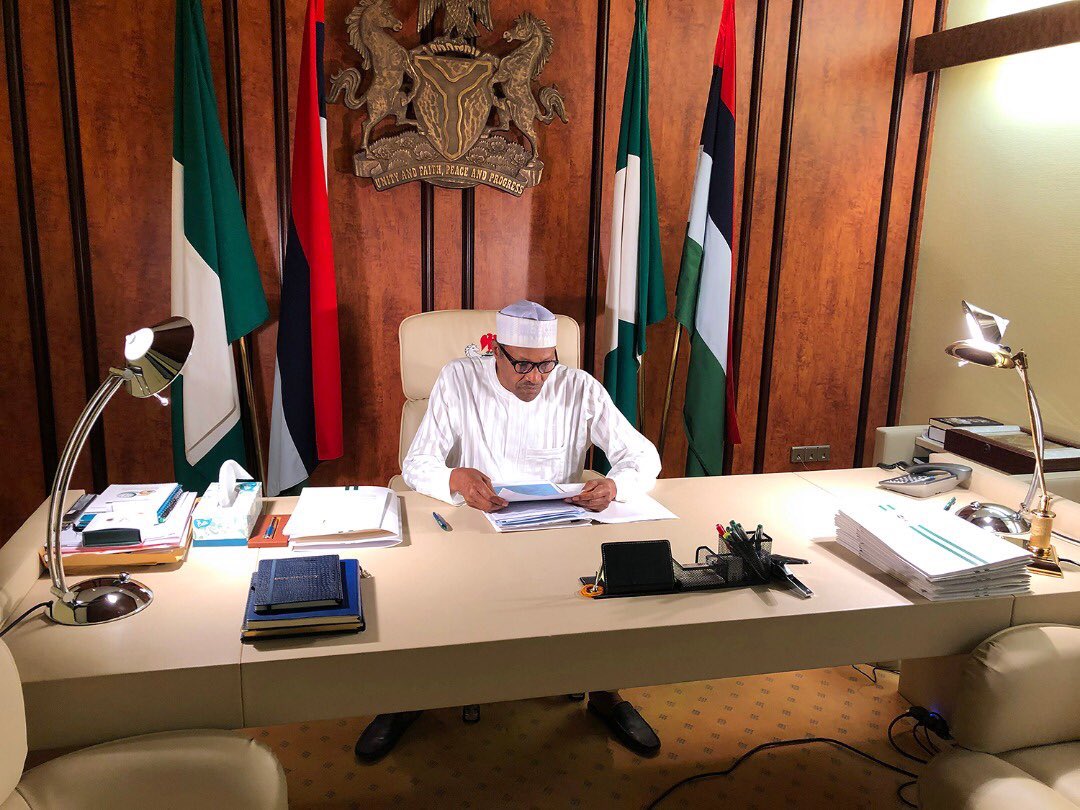 Presidency Shares Photo Of Buhari “At Work”