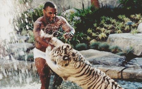 Mike Tyson Wrestles With His 'Pet' Tiger