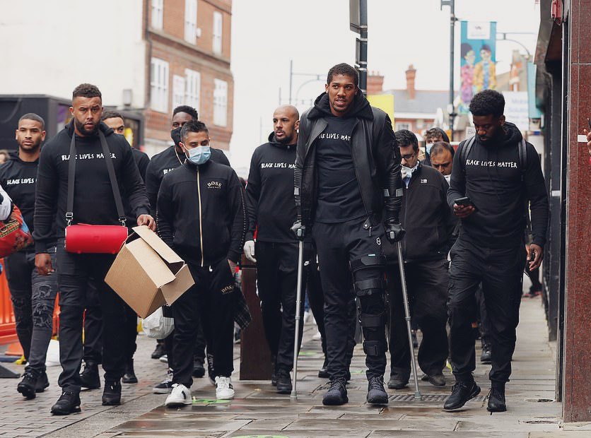 Anthony Joshua Joins Black Lives Matter Protest On Crutches