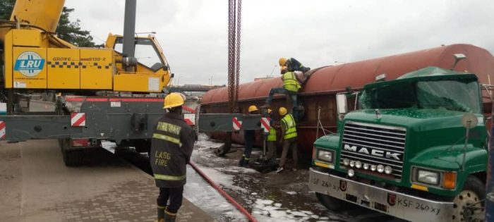 Fallen fuel tanker crushes woman to death in Lagos