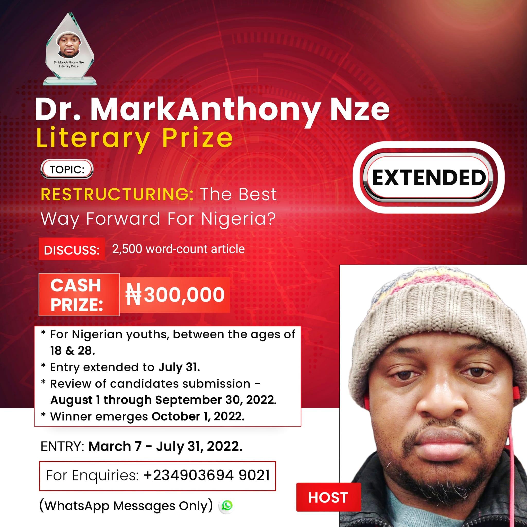 Prof. MarkAnthony Nze Literary Prize A Shot at Your Dreams