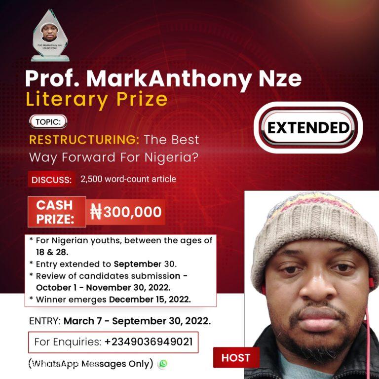 Entries For Prof. MarkAnthony Nze Literary Prize Extended
